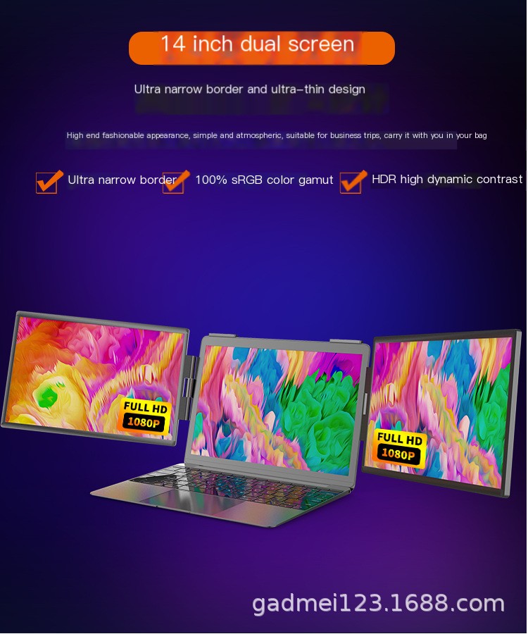14-Inch Dual Screen Portable Monitor for Laptop | Foldable IPS Screen Extender for Multi-Tasking
