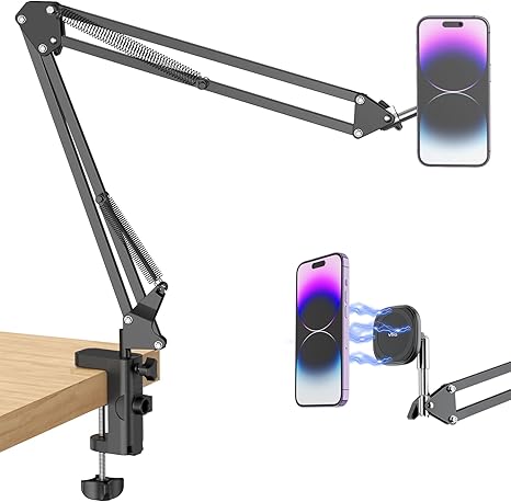 Magnetic Phone and Tablet Arm Mount for Desk or Bed | Adjustable Aluminum Gooseneck Stand, MagSafe Compatible, Fits 4–13 Inch Devices