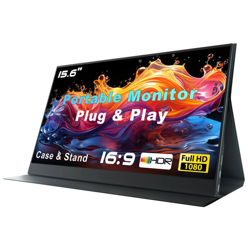 15.6-Inch Portable Monitor 1080P FHD | USB-C and HDMI Second Screen with Built-In Speakers and Smart Cover Stand
