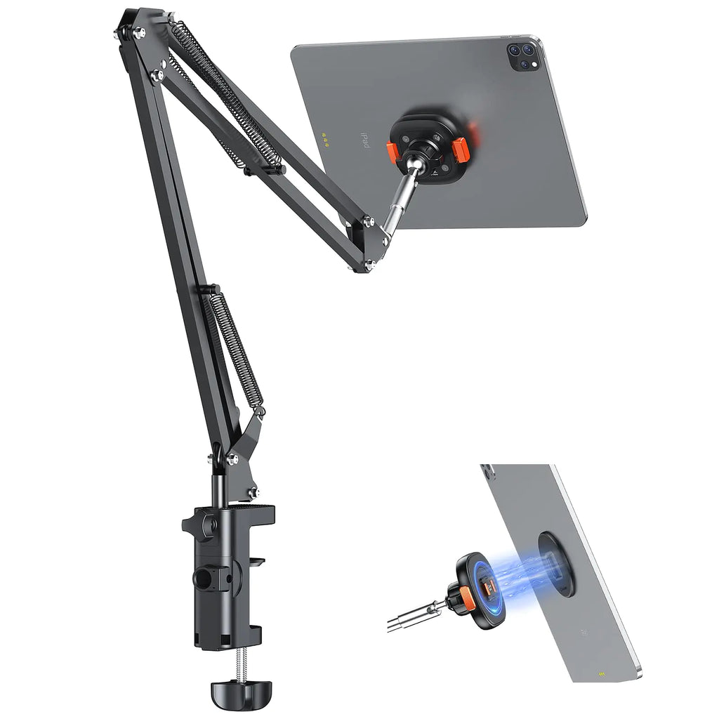 Magnetic Phone and Tablet Arm Mount for Desk or Bed | Adjustable Aluminum Gooseneck Stand, MagSafe Compatible, Fits 4–13 Inch Devices